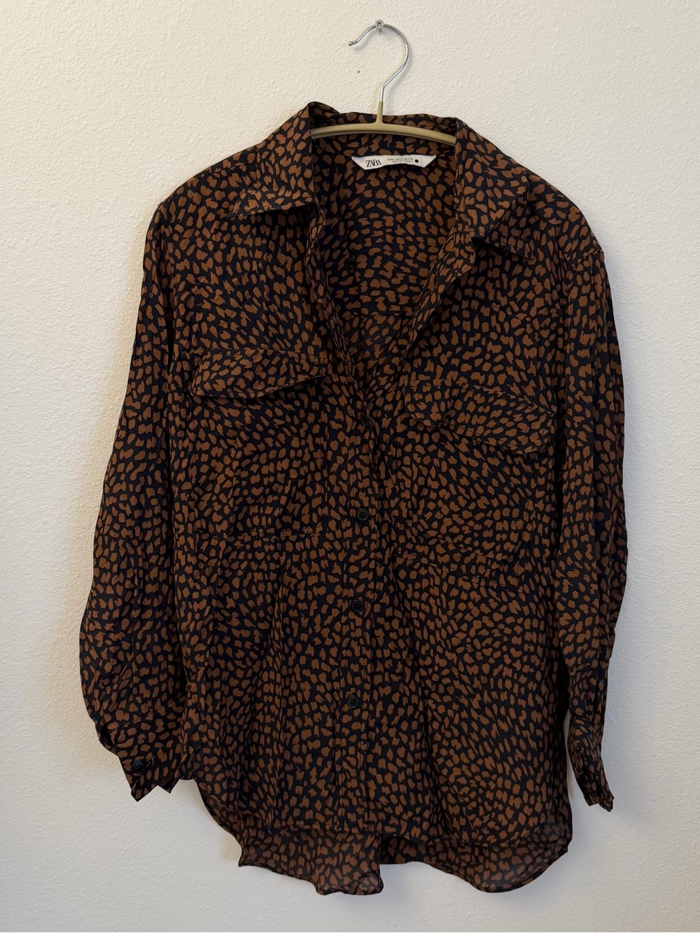 Zara Brown Spot Print / leopard Button-Up Shirt